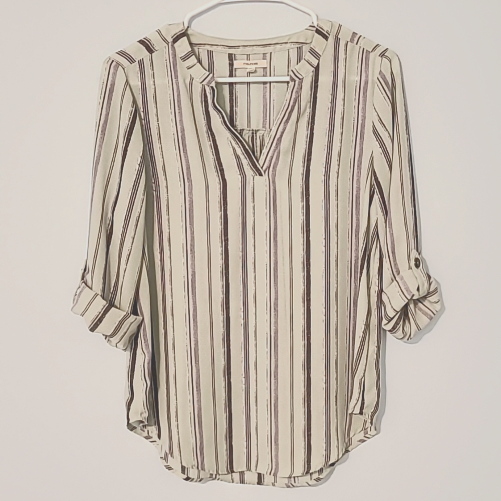 Maurices Pale green striped roll tab blouse xs